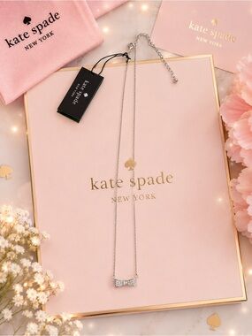 Kate Spade New York Crystal Bow Necklace | Antique Silver Tone